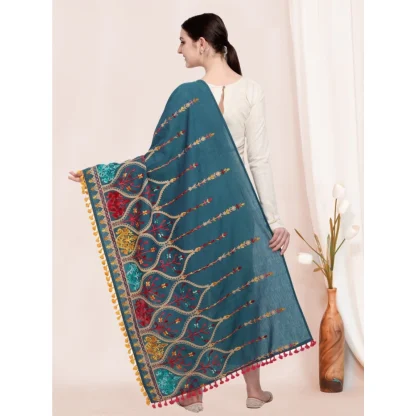 Women's Cotton Embroidered Dupatta (Turquoise, Length: 0.5 to 1 Mtr) - Image 2