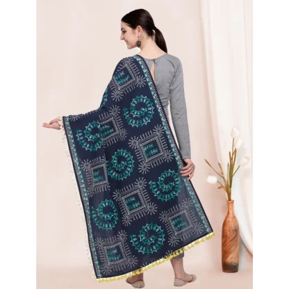 Women's Cotton Embroidered Dupatta (Navyblue, Length: 0.5 to 1 Mtr) - Image 3