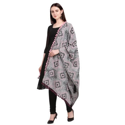 Women's Cotton Embroidered Dupatta (Gray, Length: 0.5 to 1 Mtr)