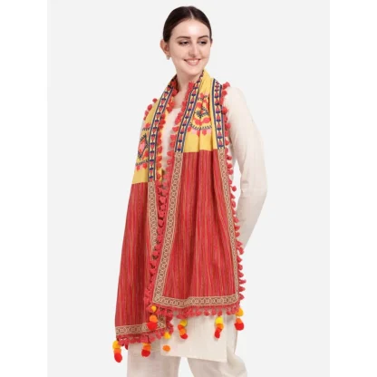 Women's Cotton Embroidered Dupatta (Yellow, Length: 1.5 to 2 Mtr) - Image 4