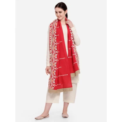 Women's Cotton Embroidered Dupatta (Red, Length: 1.5 to 2 Mtr) - Image 3