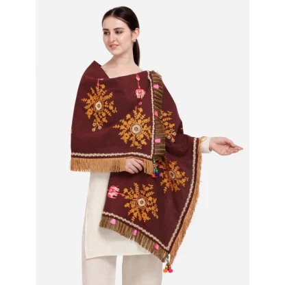 Women's Cotton Embroidered Dupatta (Maroon, Length: 1.5 to 2 Mtr) - Image 3