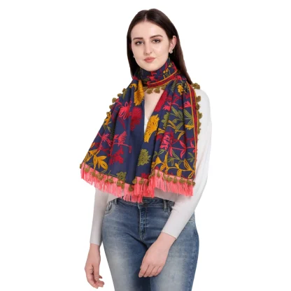 Women's Cotton Embroidered Muffler (Navyblue, Length: 0.5 to 1 Mtr)