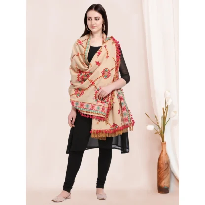 Women's Cotton Embroidered Dupatta (Beige, Length: 0.5 to 1 Mtr) - Image 3