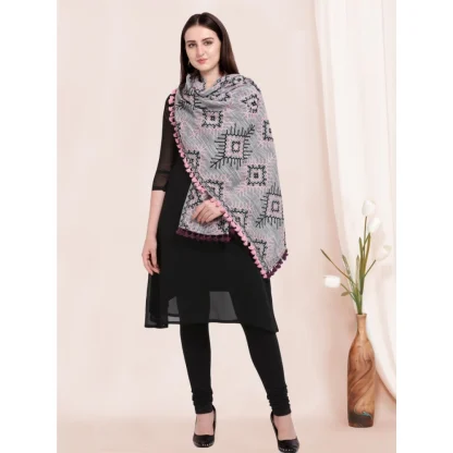 Women's Cotton Embroidered Dupatta (Gray, Length: 0.5 to 1 Mtr) - Image 3