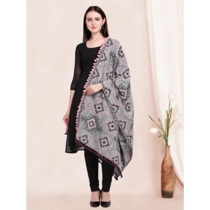 Women's Cotton Embroidered Dupatta (Gray, Length: 0.5 to 1 Mtr) - Image 4