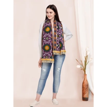 Women's Cotton Embroidered Muffler (Purple, Length: 0.5 to 1 Mtr) - Image 3