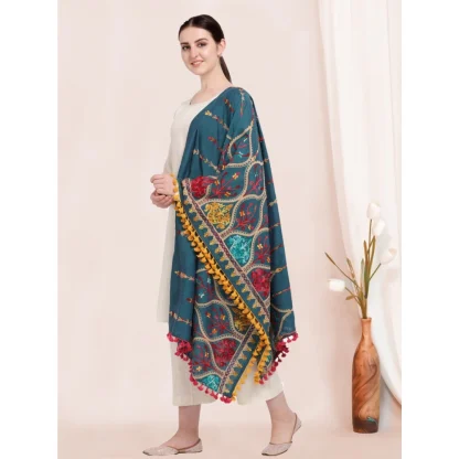 Women's Cotton Embroidered Dupatta (Turquoise, Length: 0.5 to 1 Mtr) - Image 3