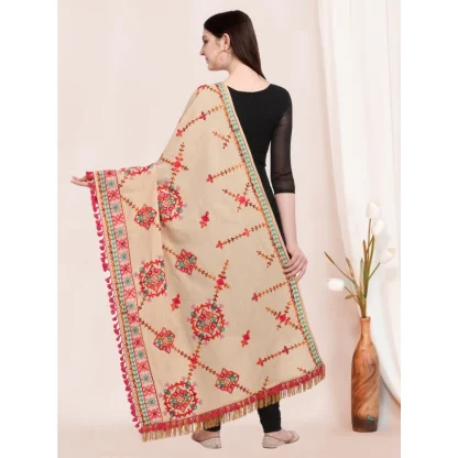 Women's Cotton Embroidered Dupatta (Beige, Length: 0.5 to 1 Mtr) - Image 2