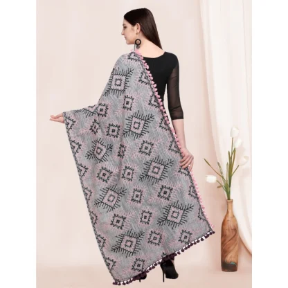 Women's Cotton Embroidered Dupatta (Gray, Length: 0.5 to 1 Mtr) - Image 2