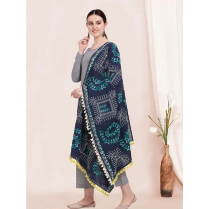 Women's Cotton Embroidered Dupatta (Navyblue, Length: 0.5 to 1 Mtr) - Image 4