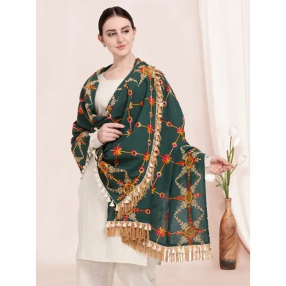 Women's Cotton Embroidered Dupatta (Green, Length: 0.5 to 1 Mtr) - Image 3