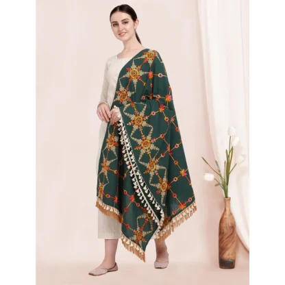 Women's Cotton Embroidered Dupatta (Green, Length: 0.5 to 1 Mtr) - Image 4