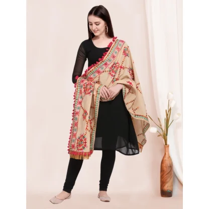 Women's Cotton Embroidered Dupatta (Beige, Length: 0.5 to 1 Mtr) - Image 4