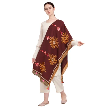 Women's Cotton Embroidered Dupatta (Maroon, Length: 1.5 to 2 Mtr)