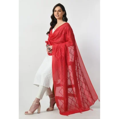 Women's Chanderi Self design Dupatta (Rani, Length: Free Size) - Image 2