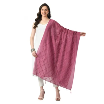 Women's Chanderi Self design Dupatta (Levender, Length: Free Size)