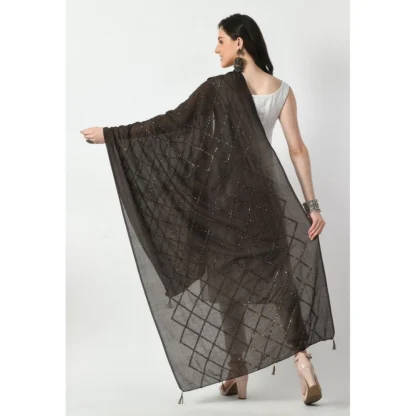 Women's Chanderi Self design Dupatta (Dark Browm, Length: Free Size) - Image 4