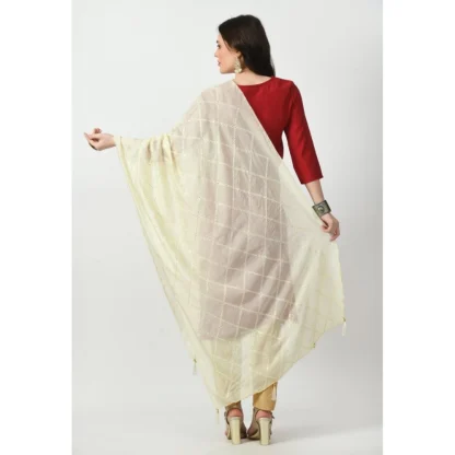 Women's Chanderi Self design Dupatta (Off White, Length: Free Size) - Image 4