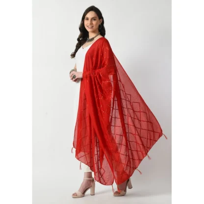 Women's Chanderi Self design Dupatta (Red, Length: Free Size) - Image 3