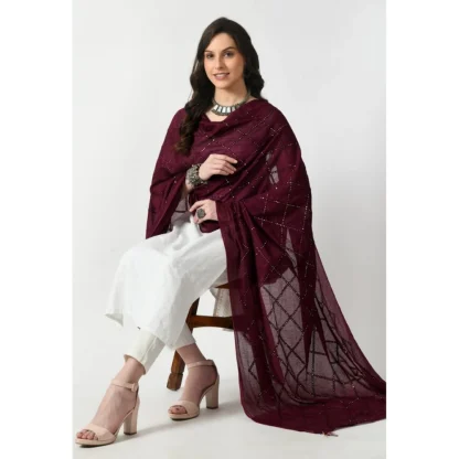 Women's Chanderi Self design Dupatta (Wine, Length: Free Size) - Image 2