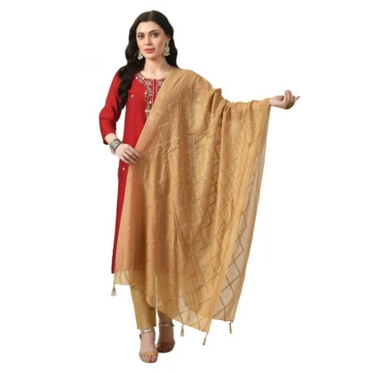 Women's Chanderi Self design Dupatta (Gold, Length: Free Size)