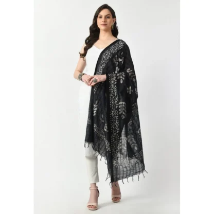 Women's Cotton Printed Dupatta (Black, Length: Free Size) - Image 3