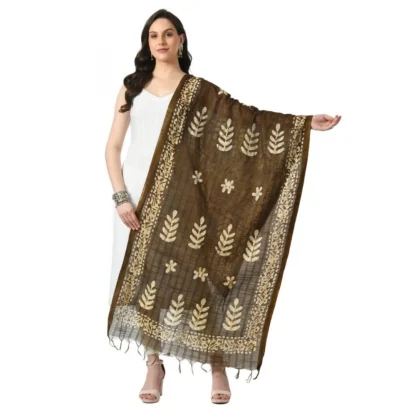 Women's Cotton Printed Dupatta (Mehandi, Length: Free Size)