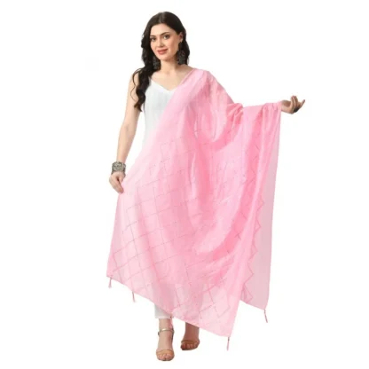 Women's Chanderi Self design Dupatta (Pink, Length: Free Size)