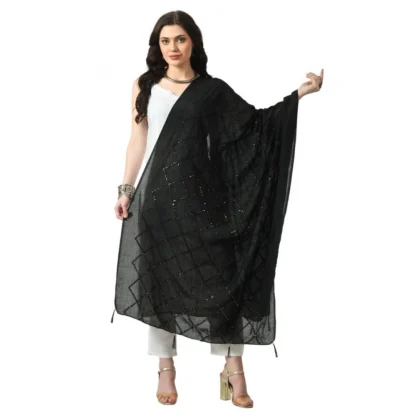 Women's Chanderi Self design Dupatta (Black, Length: Free Size)