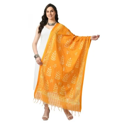 Women's Cotton Printed Dupatta (Yellow, Length: Free Size)