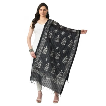 Women's Cotton Printed Dupatta (Black, Length: Free Size)