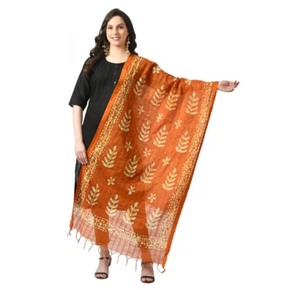 Women's Cotton Printed Dupatta (Mustard, Length: Free Size)