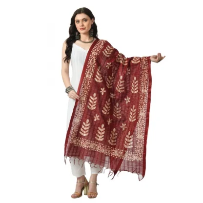 Women's Cotton Printed Dupatta (Maroon, Length: Free Size)