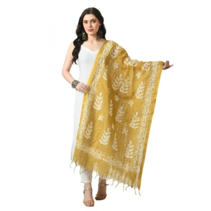 Women's Cotton Printed Dupatta (Gold, Length: Free Size)