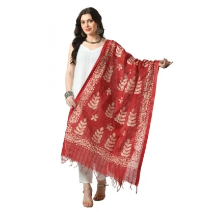 Women's Cotton Printed Dupatta (Red, Length: Free Size)