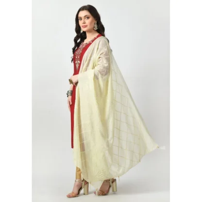 Women's Chanderi Self design Dupatta (Off White, Length: Free Size) - Image 3