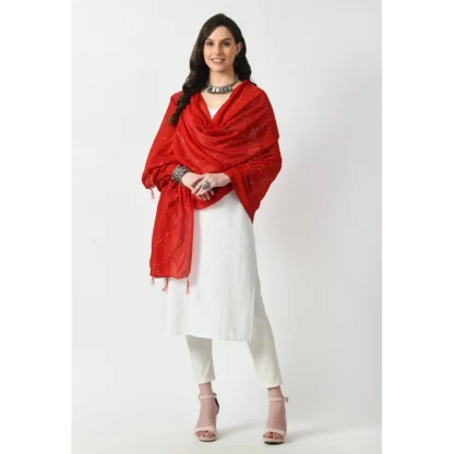 Women's Chanderi Self design Dupatta (Red, Length: Free Size) - Image 2