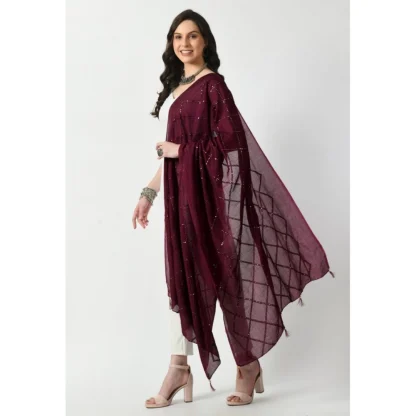 Women's Chanderi Self design Dupatta (Wine, Length: Free Size) - Image 3