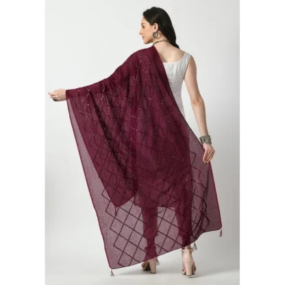 Women's Chanderi Self design Dupatta (Wine, Length: Free Size) - Image 4