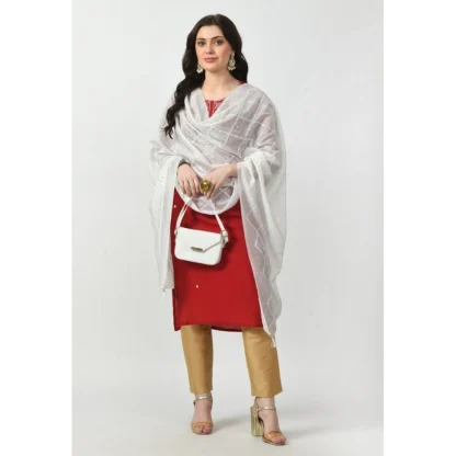 Women's Chanderi Self design Dupatta (White, Length: Free Size) - Image 2