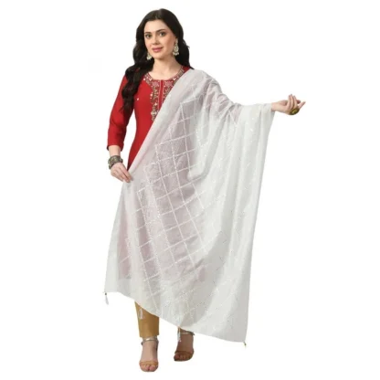 Women's Chanderi Self design Dupatta (White, Length: Free Size)