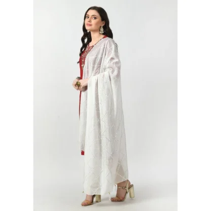 Women's Chanderi Self design Dupatta (White, Length: Free Size) - Image 3