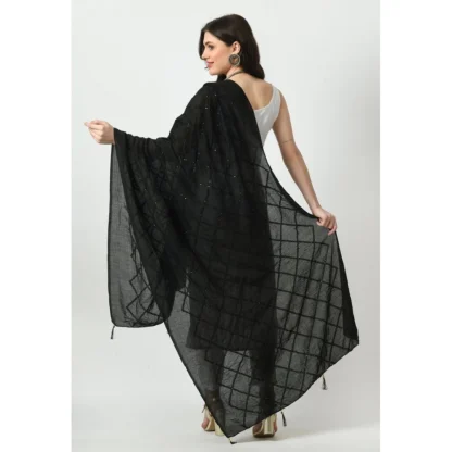 Women's Chanderi Self design Dupatta (Black, Length: Free Size) - Image 4