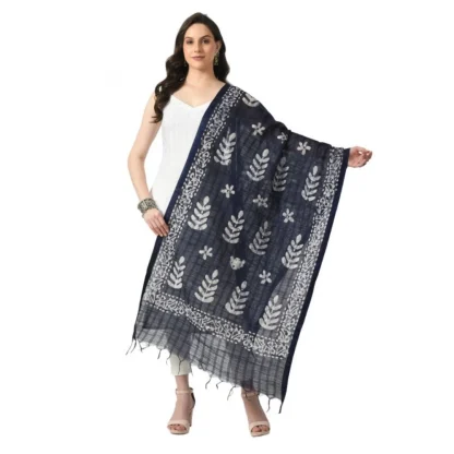 Women's Cotton Printed Dupatta (Blue, Length: Free Size)