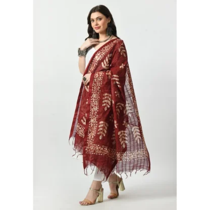 Women's Cotton Printed Dupatta (Maroon, Length: Free Size) - Image 3