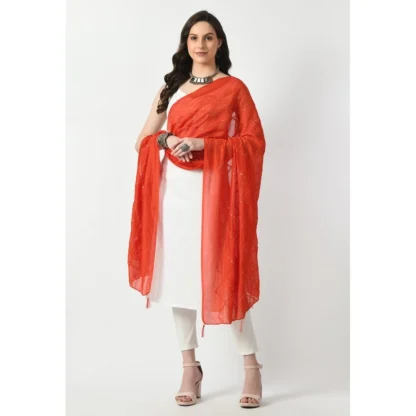 Women's Chanderi Self design Dupatta (Orange, Length: Free Size) - Image 2