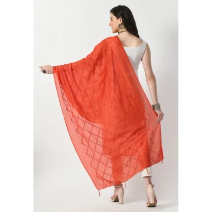 Women's Chanderi Self design Dupatta (Orange, Length: Free Size) - Image 4