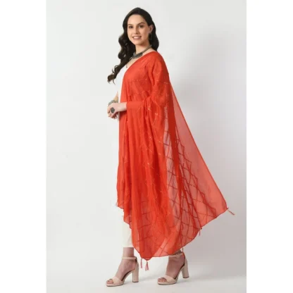 Women's Chanderi Self design Dupatta (Orange, Length: Free Size) - Image 3