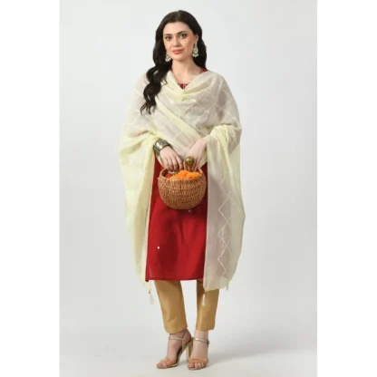 Women's Chanderi Self design Dupatta (Off White, Length: Free Size) - Image 2